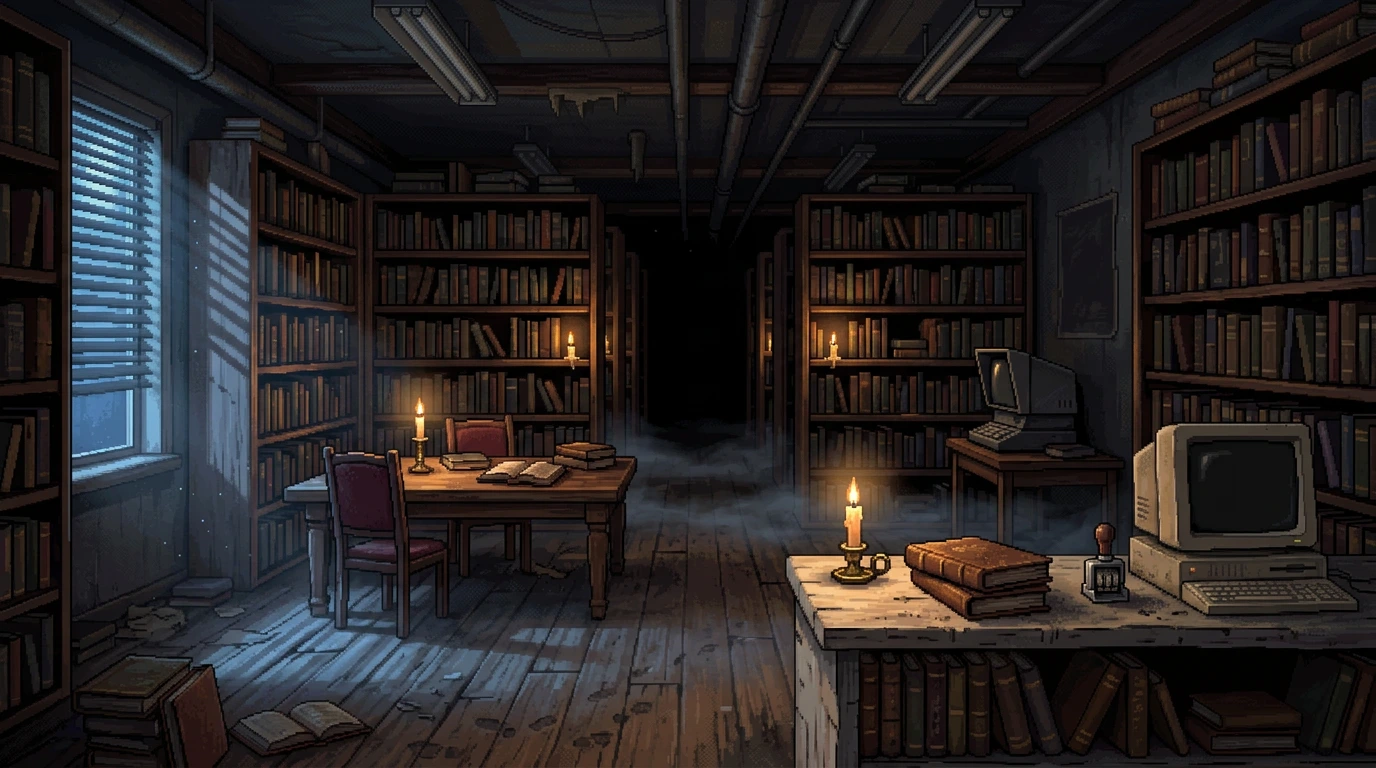 Biblioteket i spelets nattliga tappning